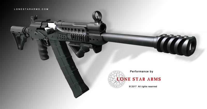 Lone Star Arms Intimidator CS very-low-recoil Saiga 12, three-quarter view