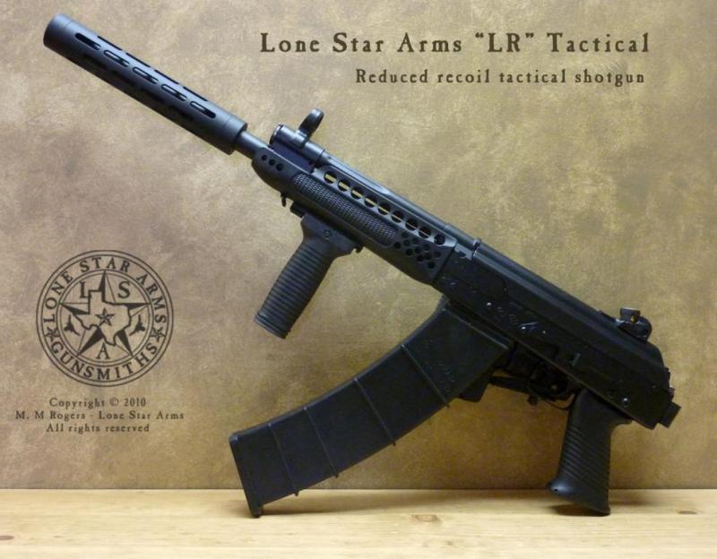Lone Star Arms low-recoil tactical Saiga 12, left side folded