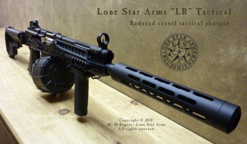 Lone Star Arms low-recoil tactical Saiga 12, right three-quarter view