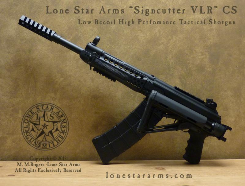 Lone Star Arms Saiga 12 very-low-recoil Signcutter, left side folded