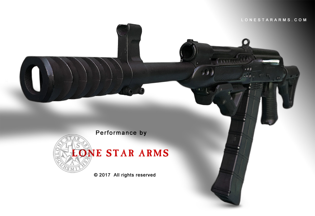 Lone Star Arms Saiga 12 performance rebuild, left three-quarter view