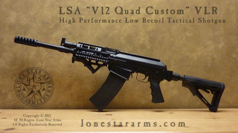 Lone Star Arms Vepr 12 quad custom very-low-recoil build, left side