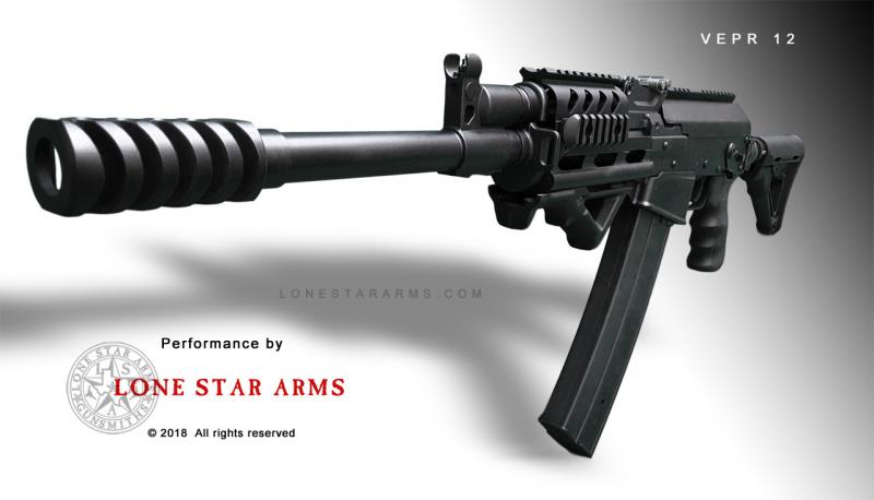 Lone Star Arms custom Vepr 12 low-recoil build, left three-quarter view