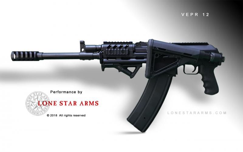 Lone Star Arms custom Vepr 12 low-recoil build, left side folded