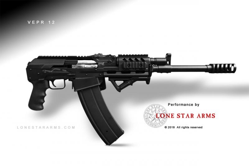 Lone Star Arms custom Vepr 12 low-recoil build, right side folded